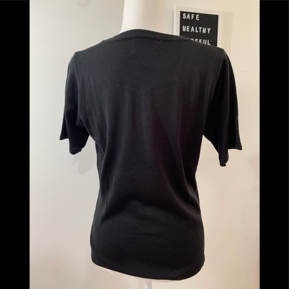 JENNY Black 3 Button Elbow Sleeve Knit Top With Black Floral Appliqué - Picture 6 of 6